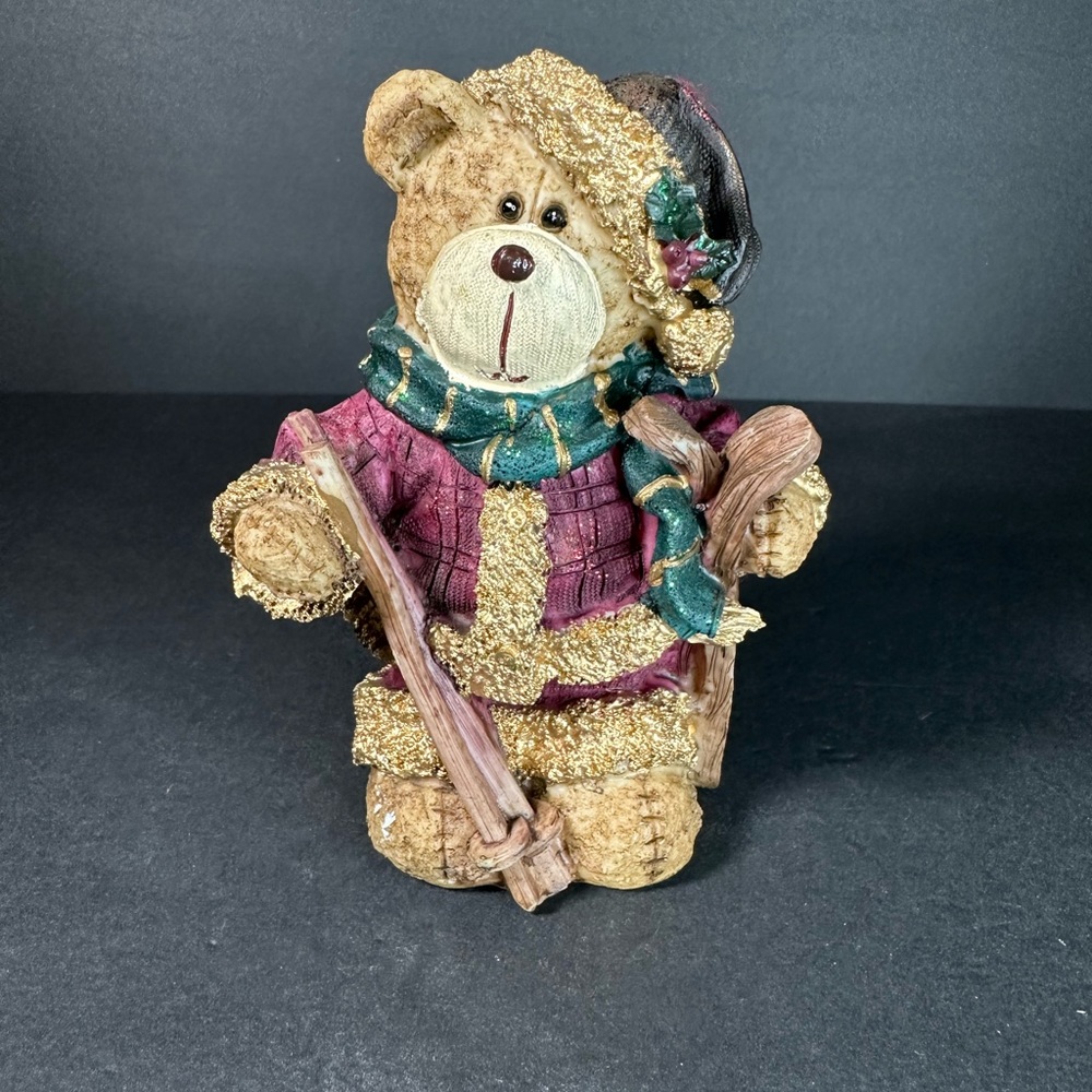 Teddy Bear Fancy Skiing Green Scarf Hat with Sparkles
